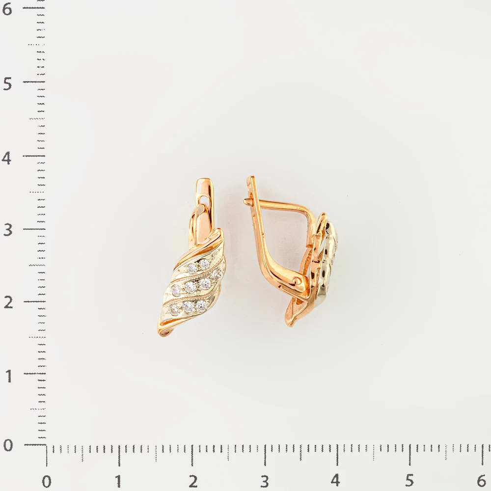 Серьги с фианитом из красного золота 585 пробы
