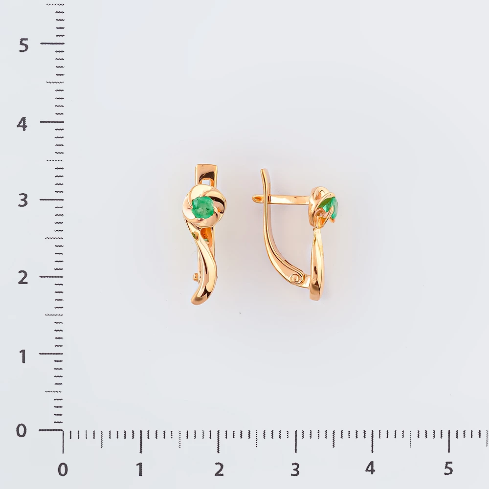 Серьги с изумрудом из красного золота 585 пробы
