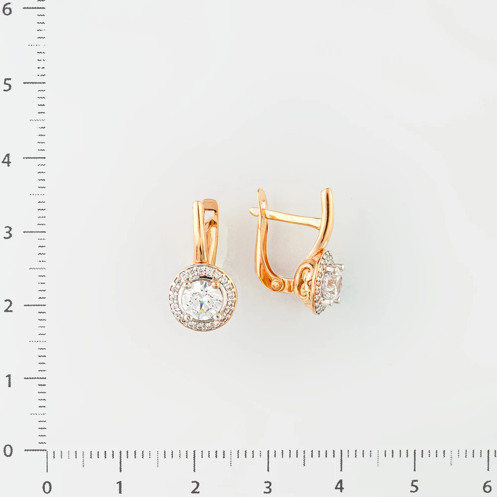 Серьги с фианитом из красного золота 585 пробы