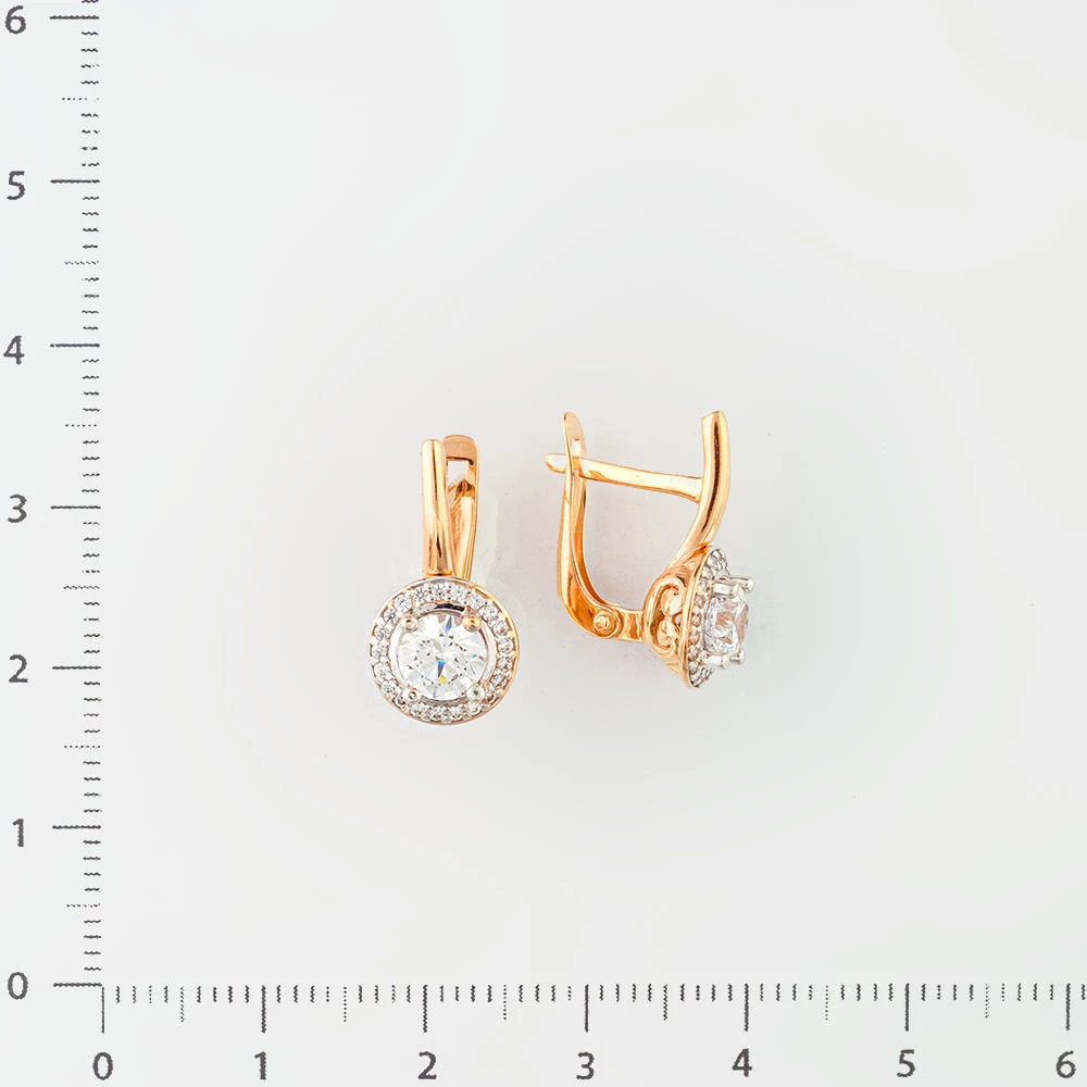 Серьги с фианитом из красного золота 585 пробы