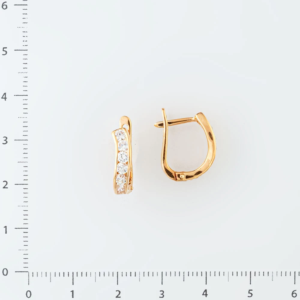 Серьги с фианитом из красного золота 585 пробы