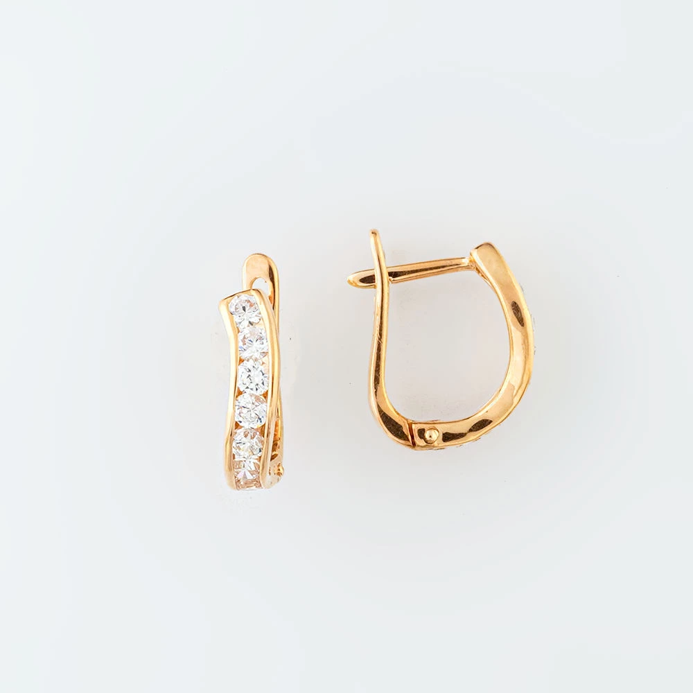 Серьги с фианитом из красного золота 585 пробы