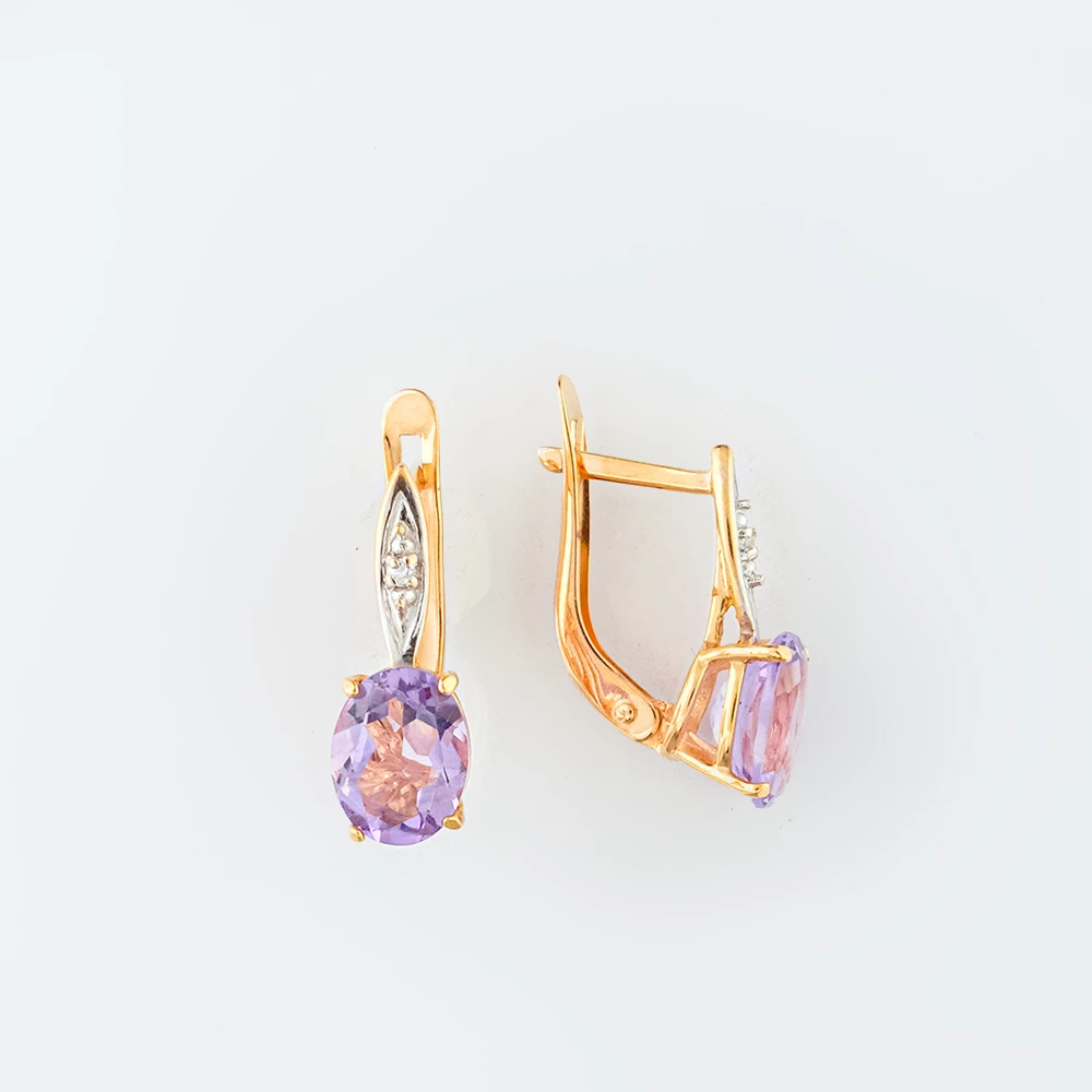 Серьги с аметистом из красного золота 585 пробы