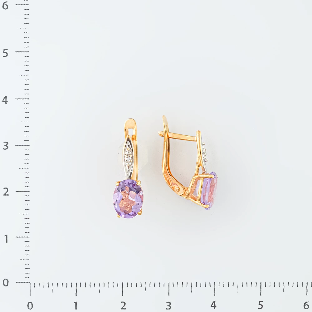 Серьги с аметистом из красного золота 585 пробы