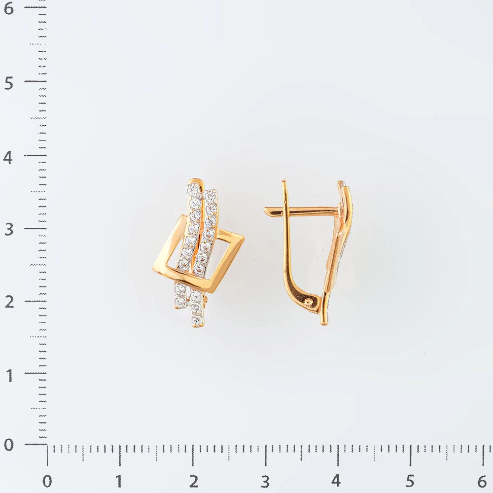 Серьги с фианитом из красного золота 585 пробы