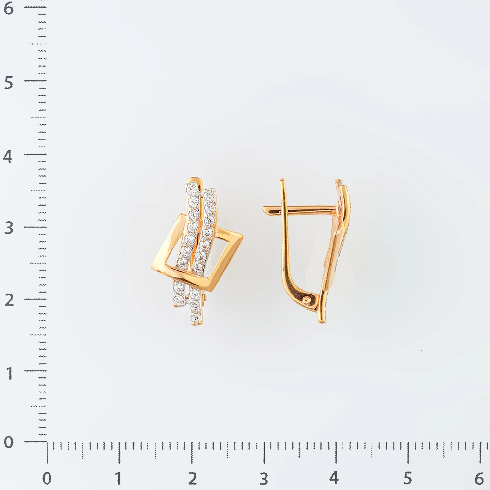 Серьги с фианитом из красного золота 585 пробы