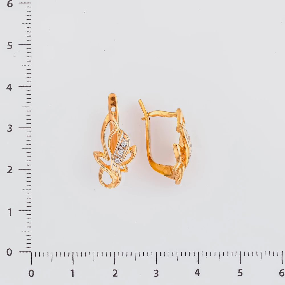 Серьги с фианитом из красного золота 585 пробы