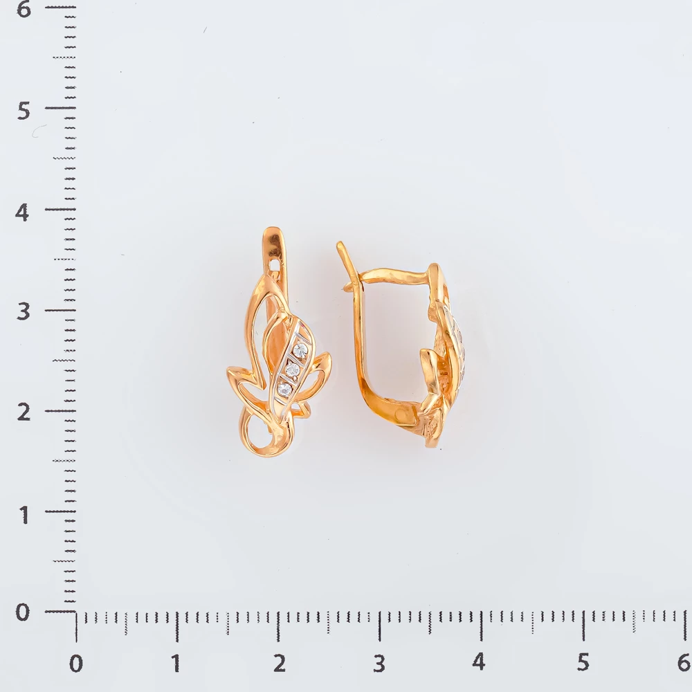 Серьги с фианитом из красного золота 585 пробы