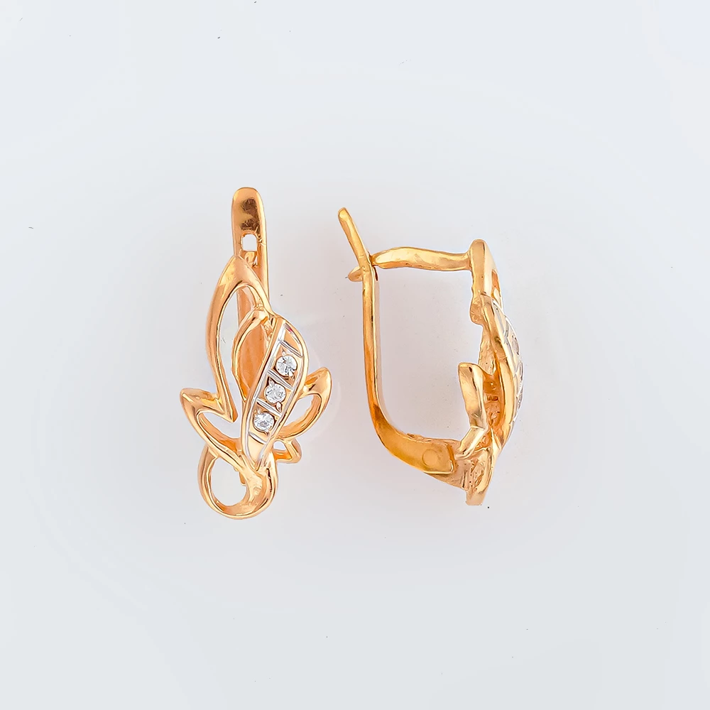 Серьги с фианитом из красного золота 585 пробы