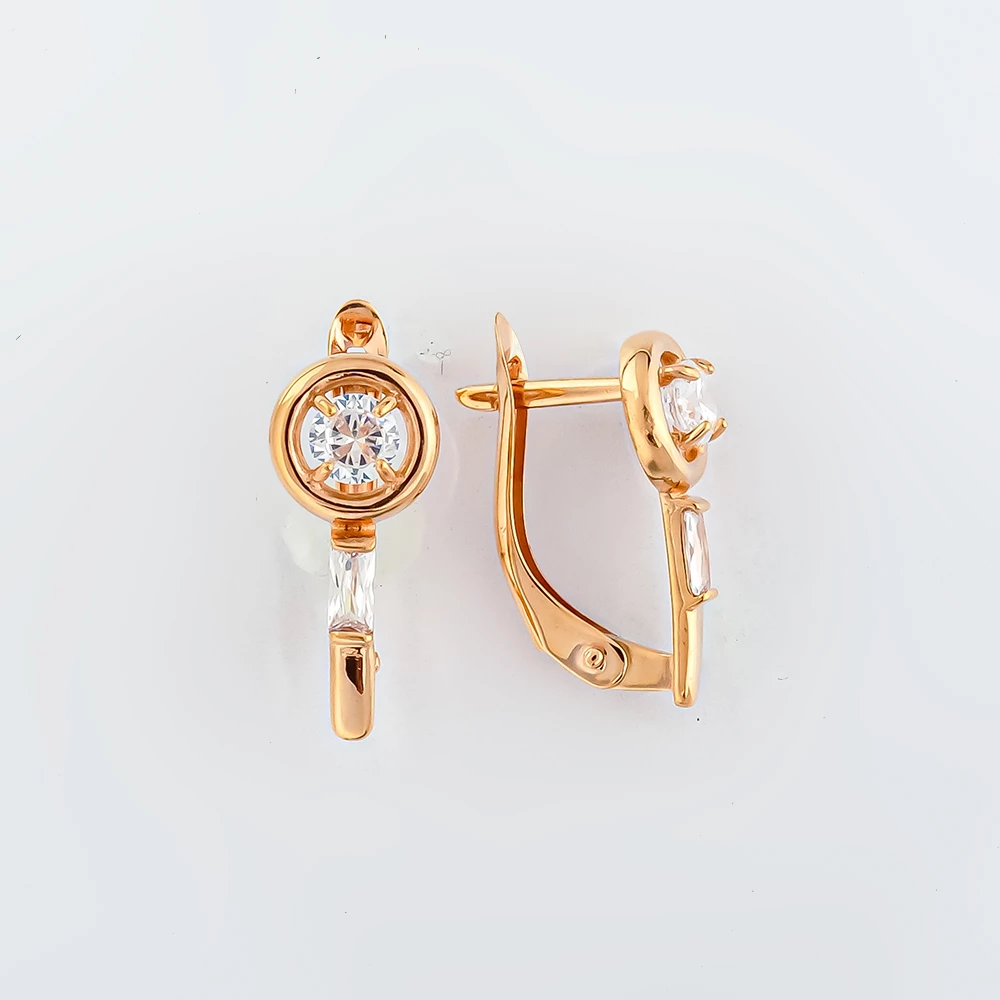 Серьги с фианитом из красного золота 375 пробы