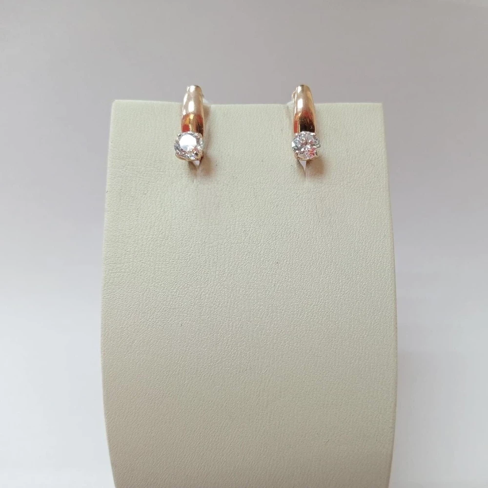 Серьги с фианитом из красного золота 585 пробы