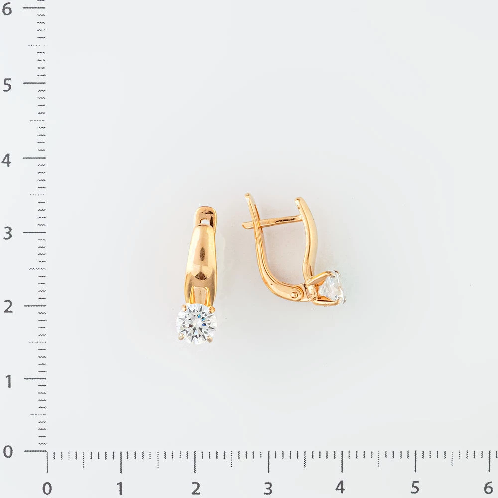 Серьги с фианитом из красного золота 585 пробы