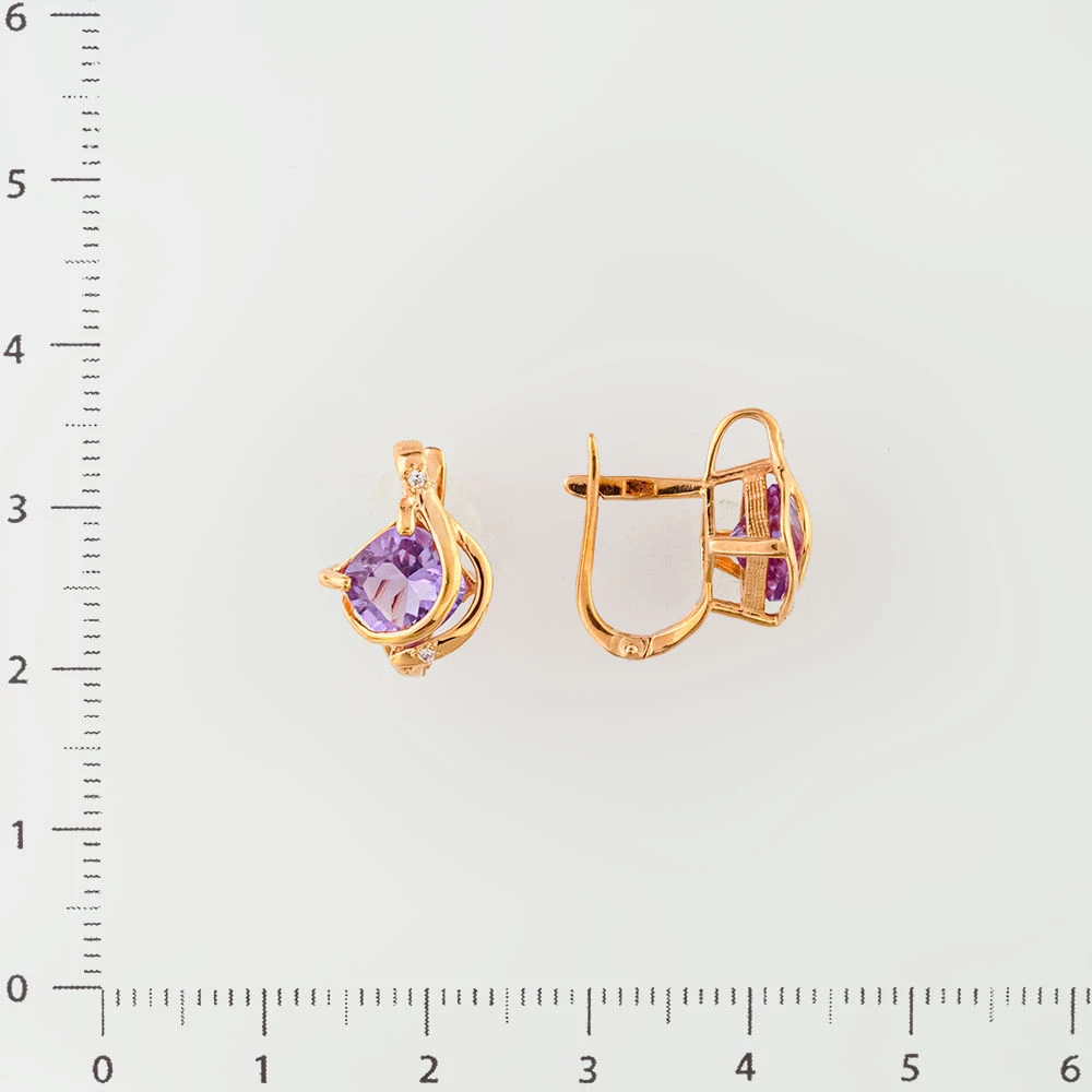 Серьги с аметистом из красного золота 585 пробы