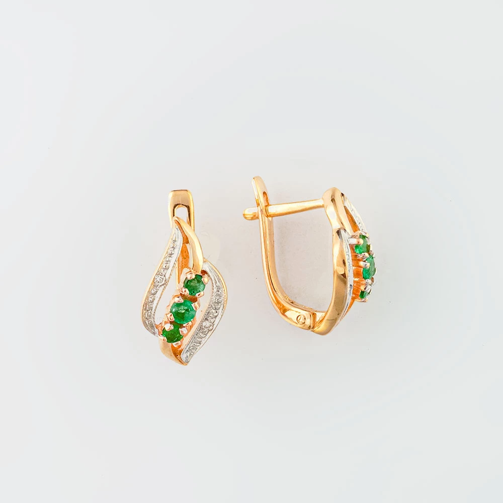 Серьги с изумрудом из красного золота 585 пробы