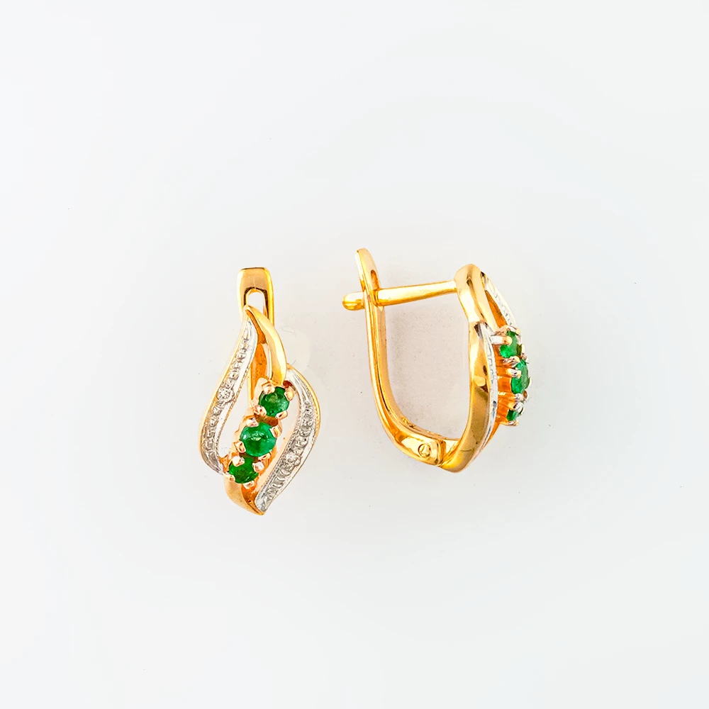 Серьги с изумрудом из красного золота 585 пробы