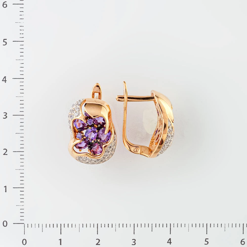 Серьги с аметистом из красного золота 585 пробы