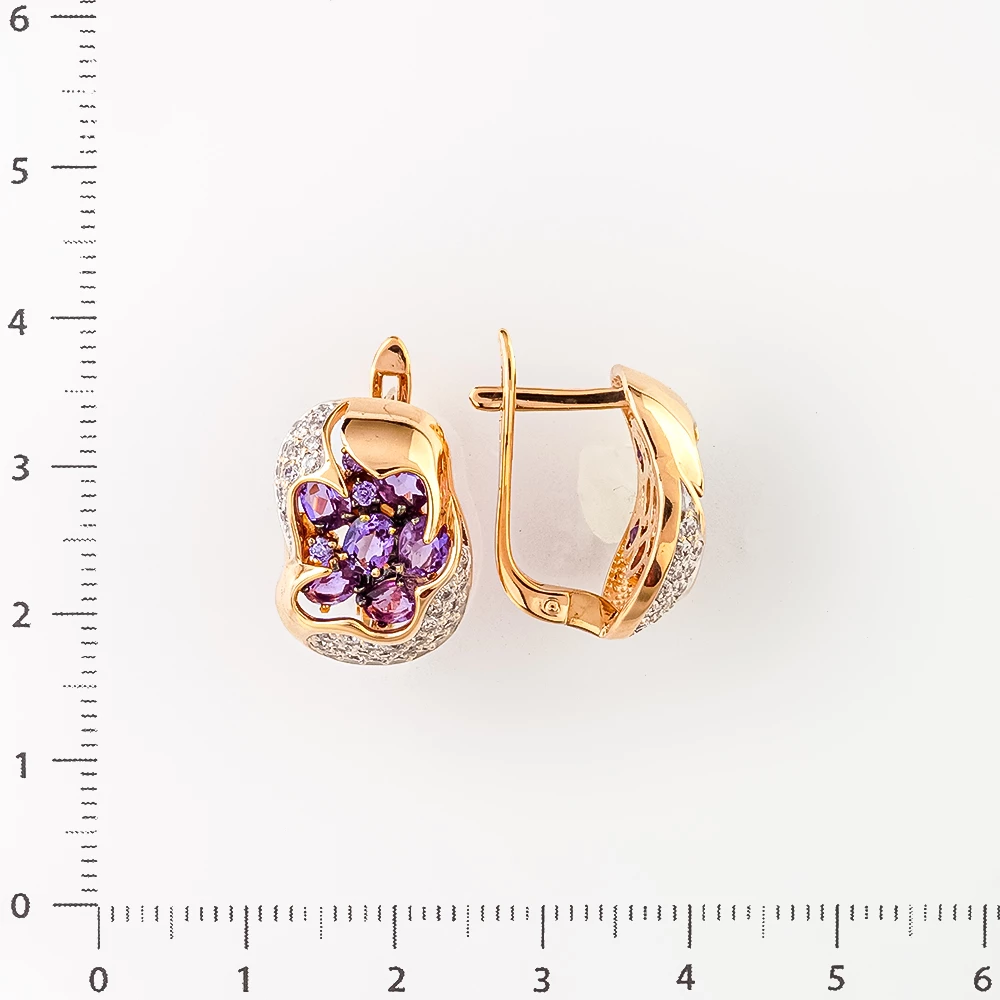 Серьги с аметистом из красного золота 585 пробы