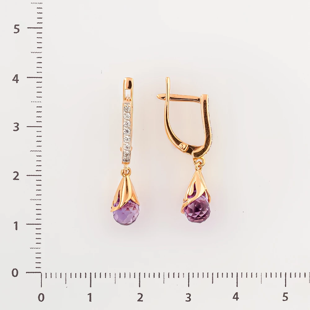 Серьги с аметистом из красного золота 585 пробы