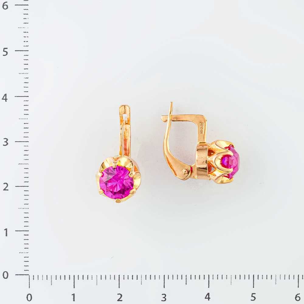 Серьги с фианитом из красного золота 583 пробы