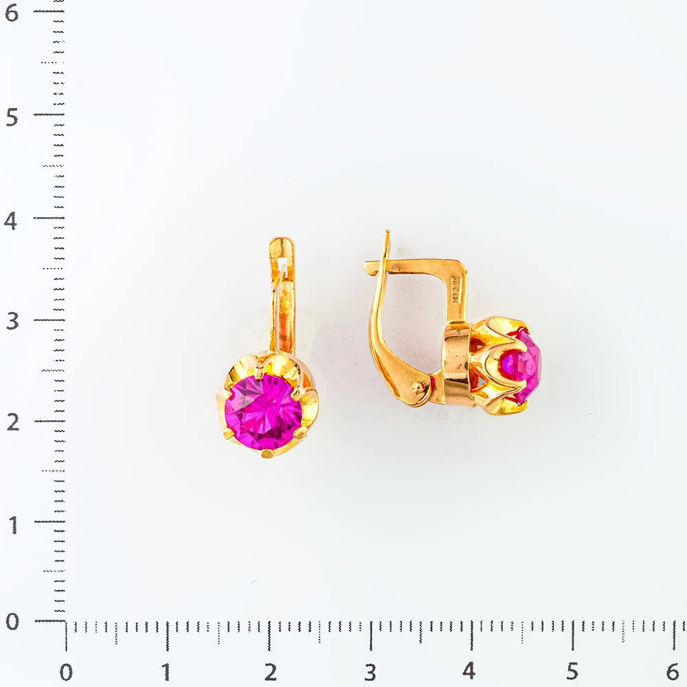 Серьги с фианитом из красного золота 583 пробы