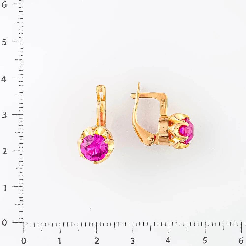 Серьги с фианитом из красного золота 583 пробы