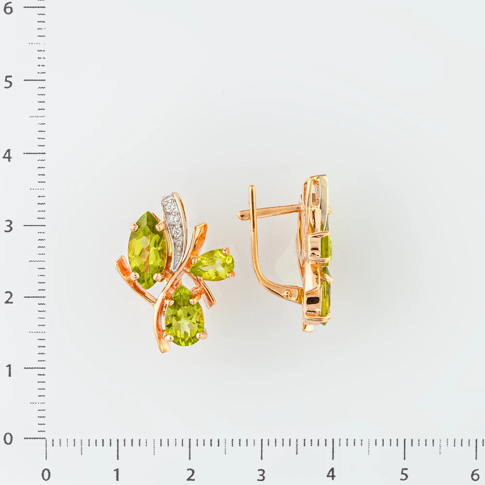 Серьги с хризолитом из красного золота 585 пробы