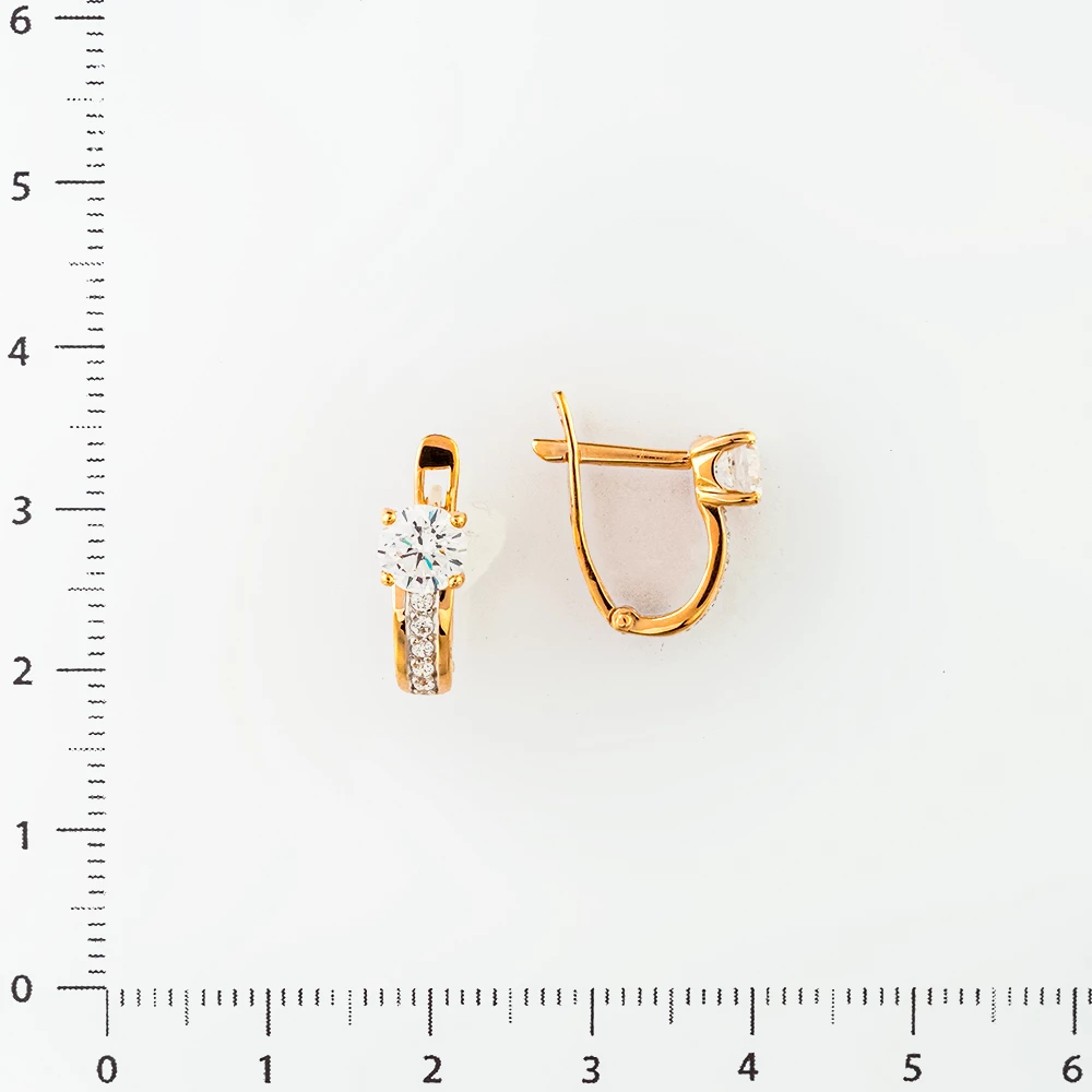 Серьги с фианитом из красного золота 585 пробы