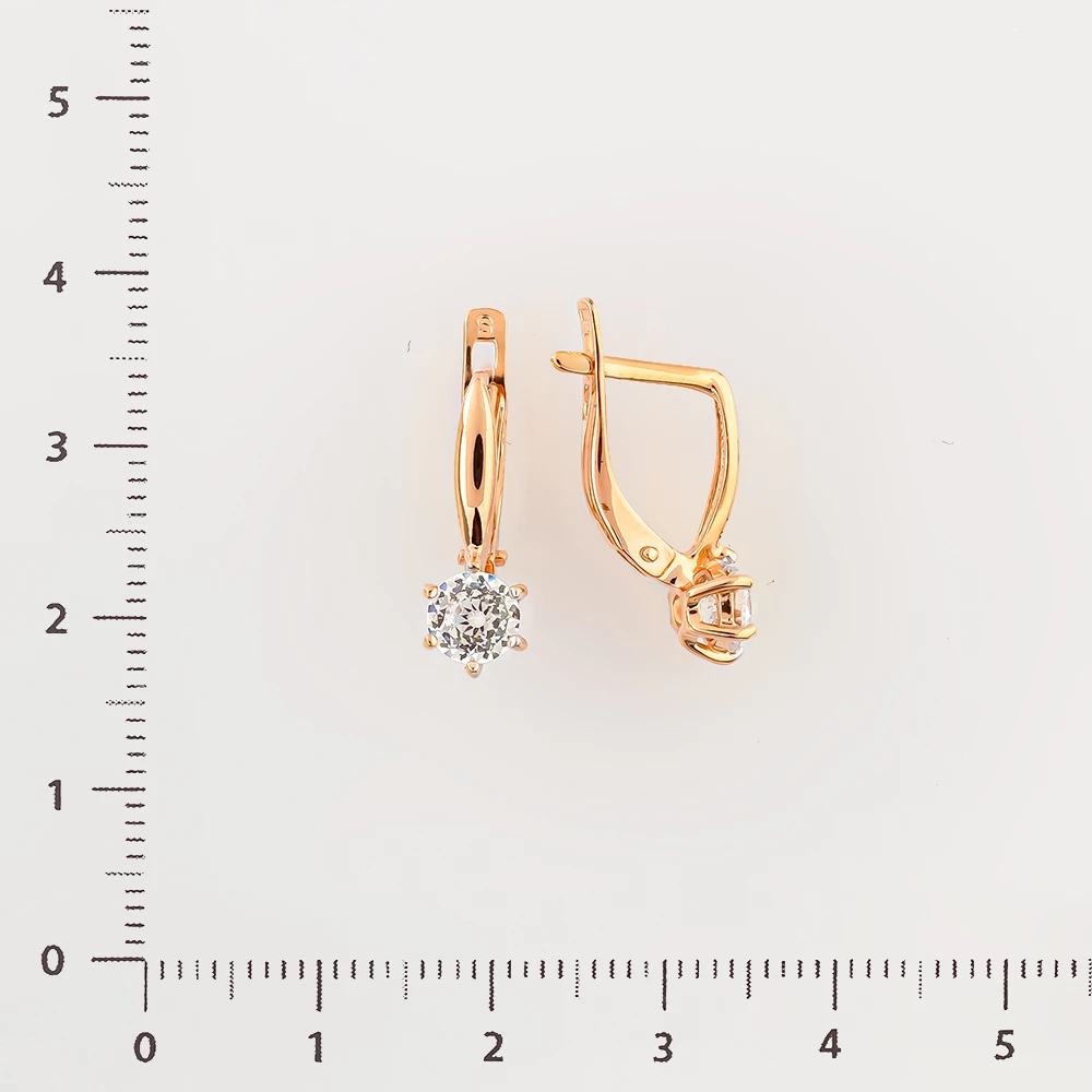 Серьги с фианитом из красного золота 585 пробы