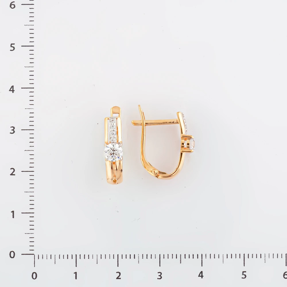 Серьги с фианитом из красного золота 585 пробы