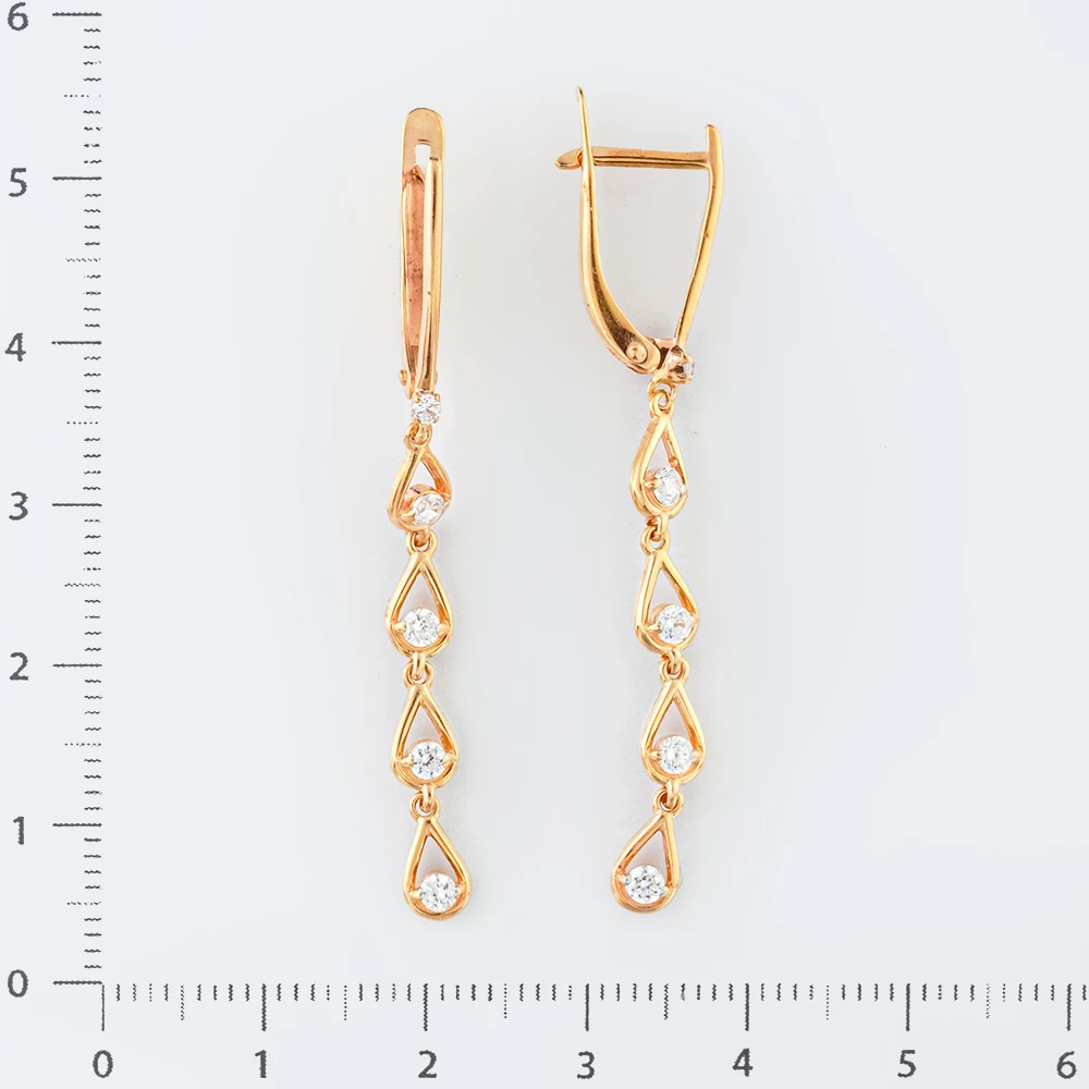 Серьги с фианитом из красного золота 585 пробы