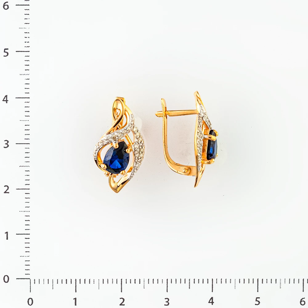 Серьги с сапфиром синтетическим из красного золота 585 пробы