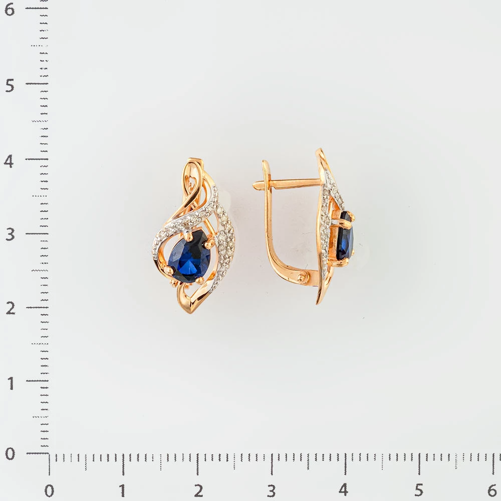 Серьги с сапфиром синтетическим из красного золота 585 пробы