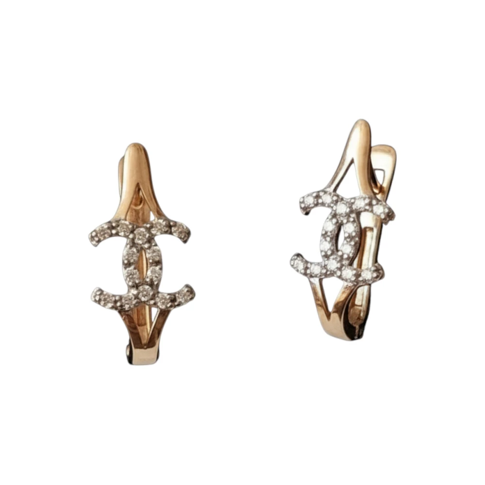 Серьги с фианитом из красного золота 585 пробы