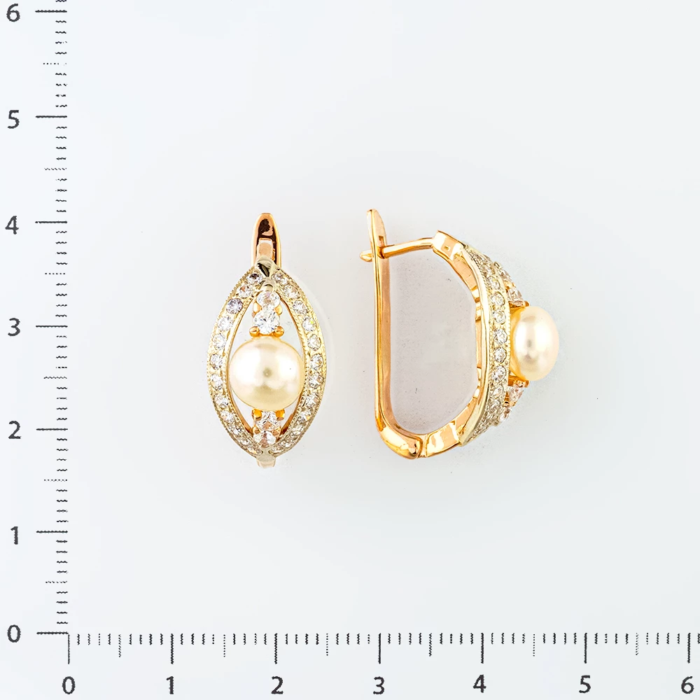 Серьги с культивированным жемчугом из красного золота 585 пробы