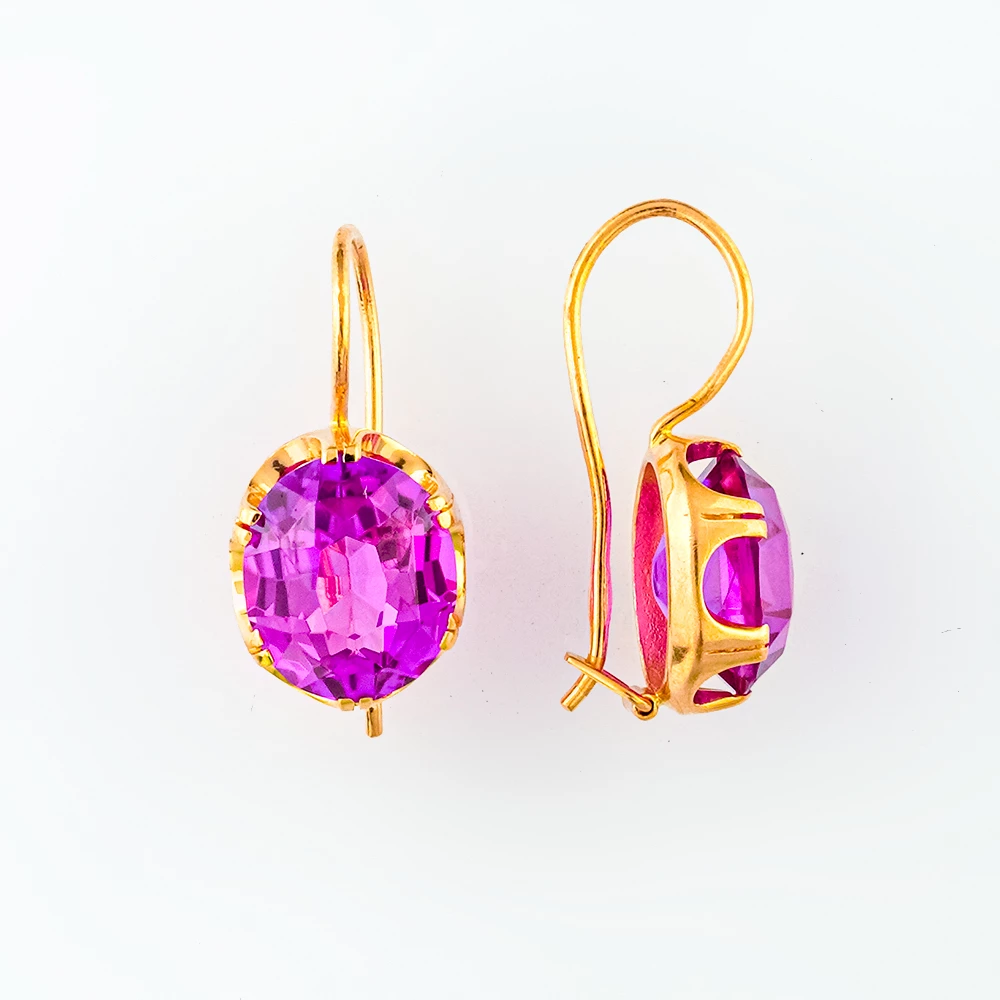 Серьги с фианитом из красного золота 583 пробы