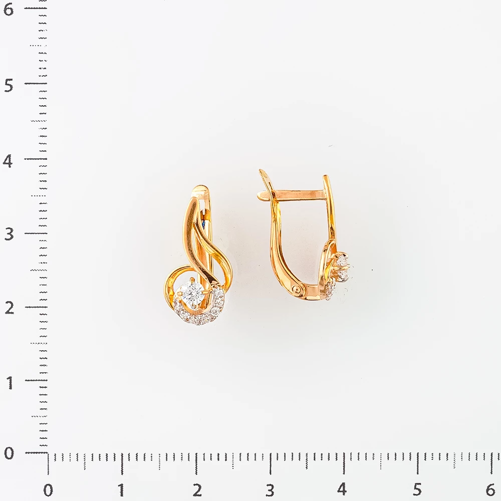 Серьги с фианитом из красного золота 585 пробы