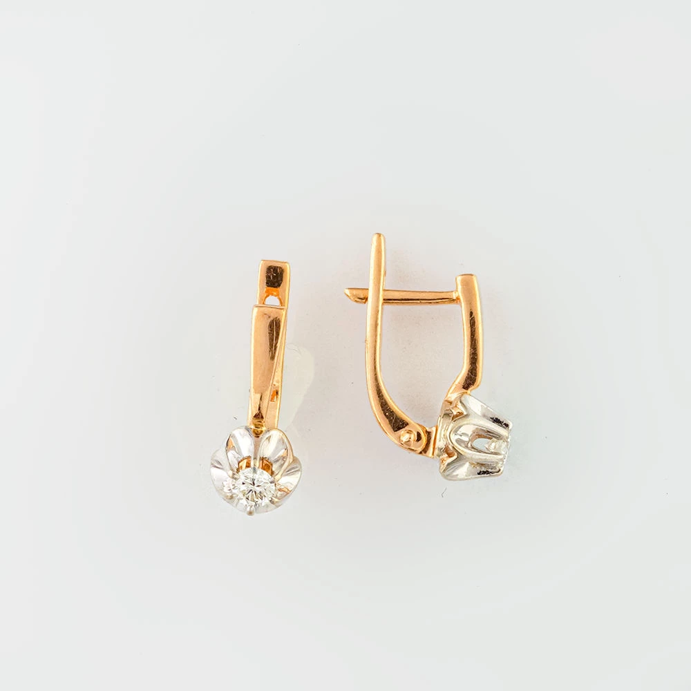 Серьги с бриллиантом из красного золота 585 пробы