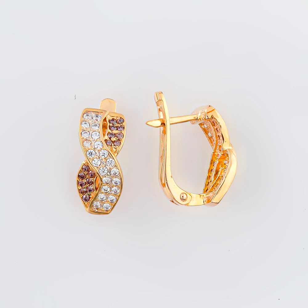 Серьги с фианитом из красного золота 585 пробы