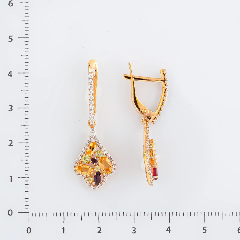 Серьги с цитрином из красного золота 585 пробы