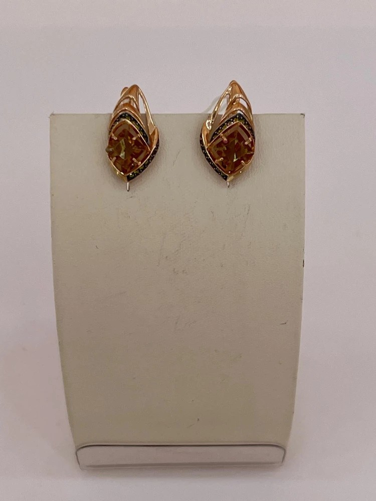 Серьги с ситаллом из красного золота 585 пробы