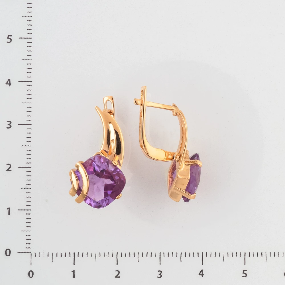 Серьги с аметистом из красного золота 585 пробы