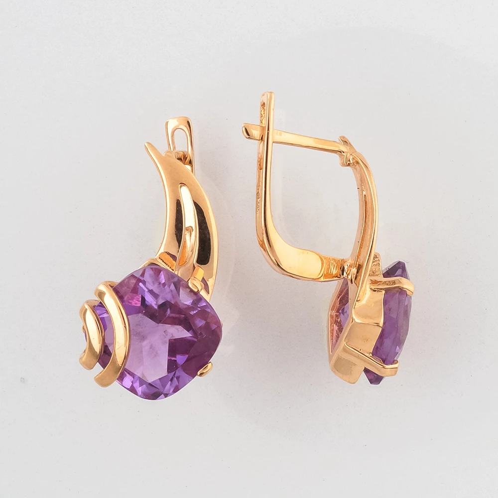 Серьги с аметистом из красного золота 585 пробы