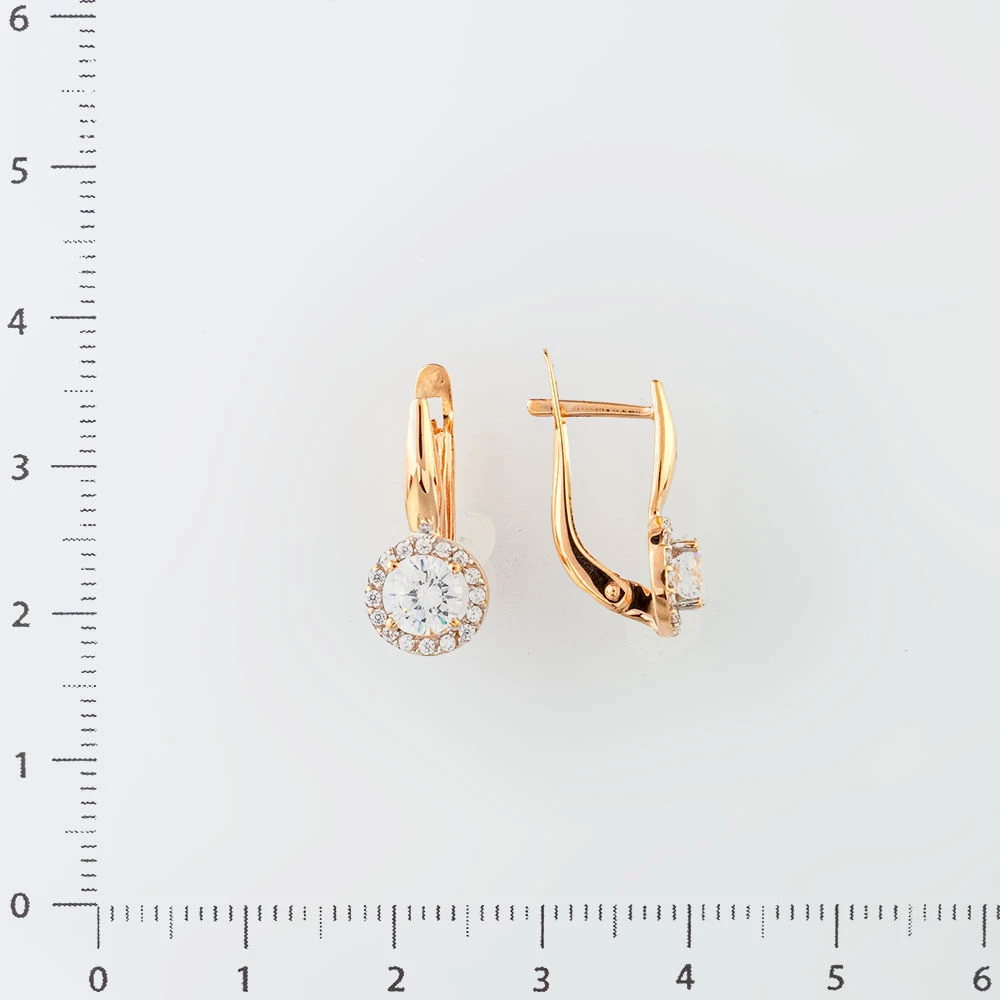 Серьги с фианитом из красного золота 585 пробы
