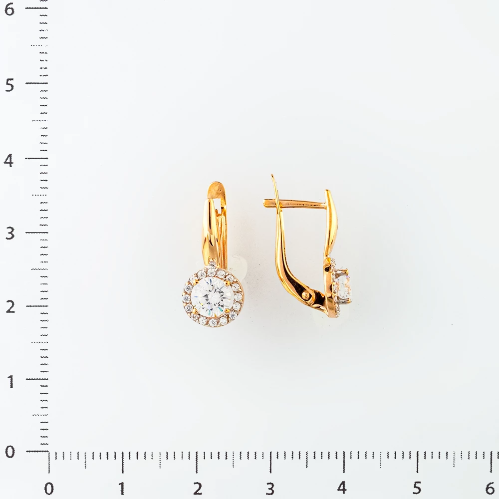 Серьги с фианитом из красного золота 585 пробы