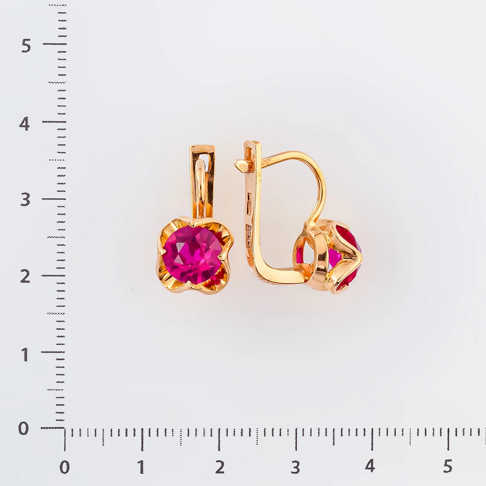 Серьги с фианитом из красного золота 583 пробы