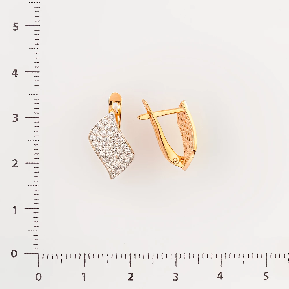 Серьги с фианитом из красного золота 585 пробы