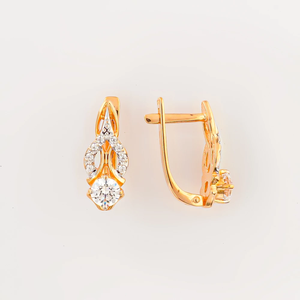 Серьги с фианитом из красного золота 585 пробы