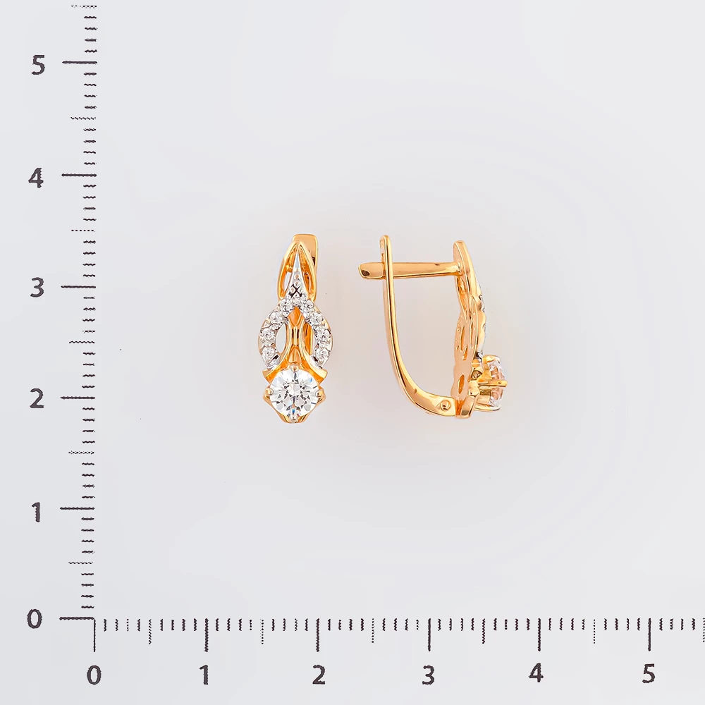 Серьги с фианитом из красного золота 585 пробы