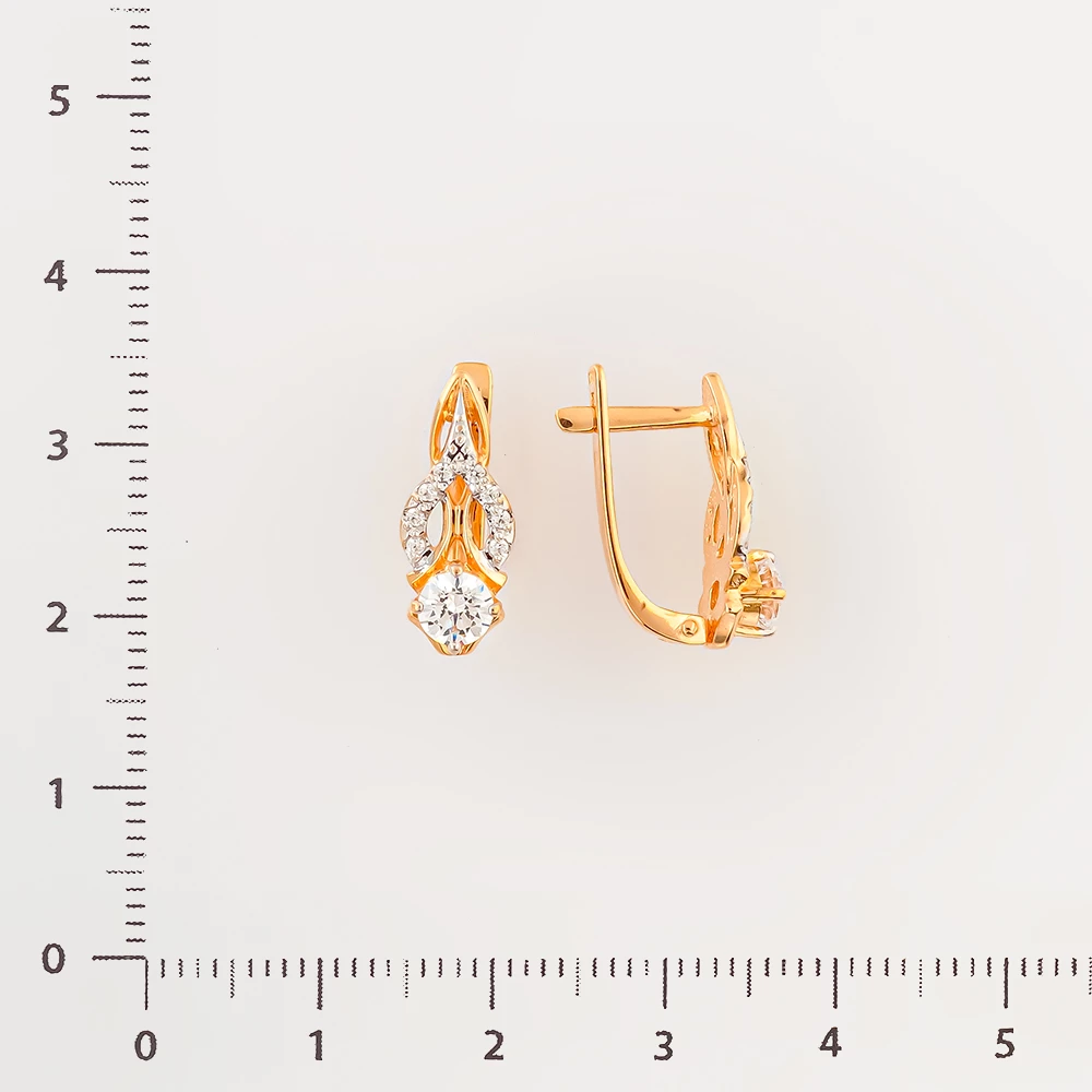 Серьги с фианитом из красного золота 585 пробы
