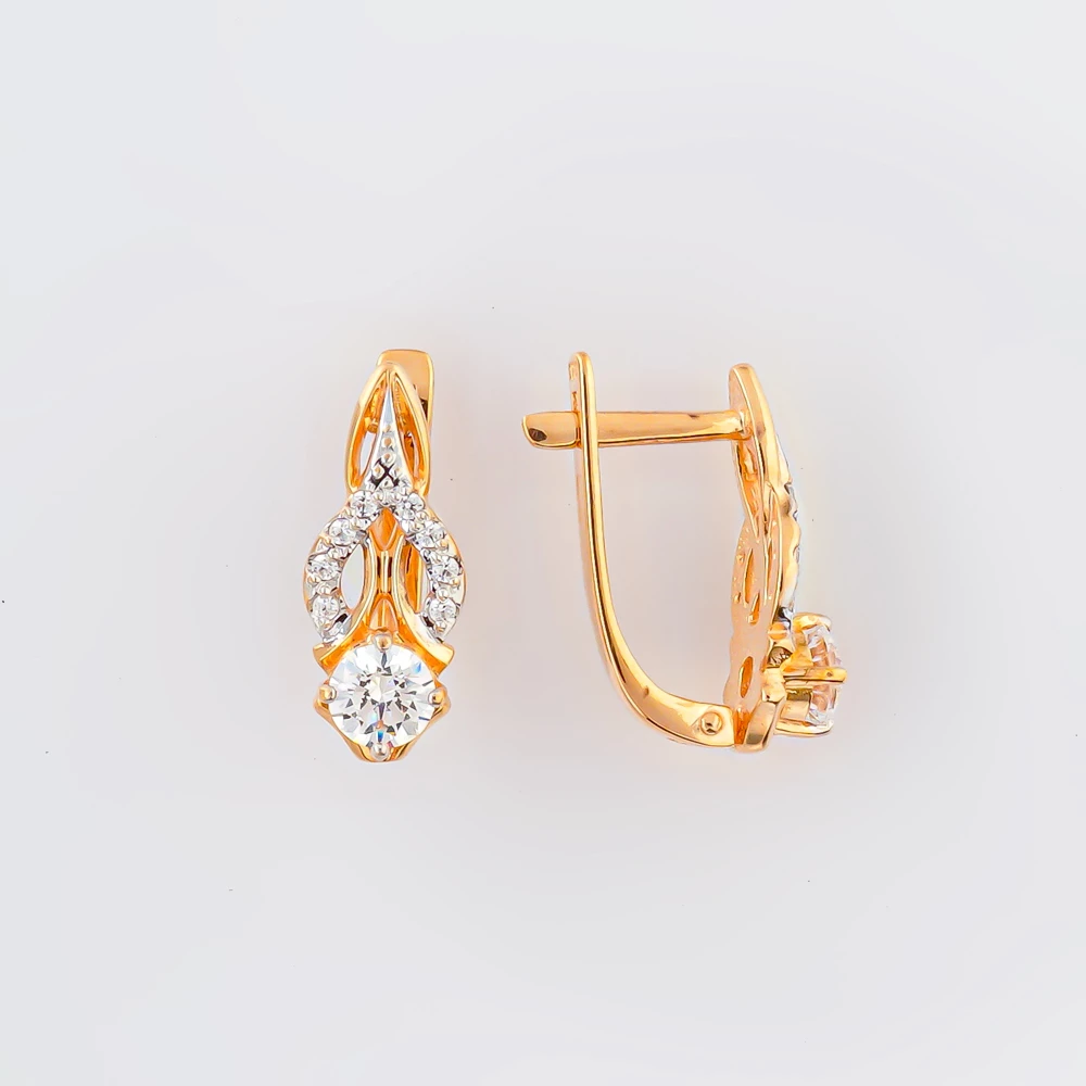 Серьги с фианитом из красного золота 585 пробы